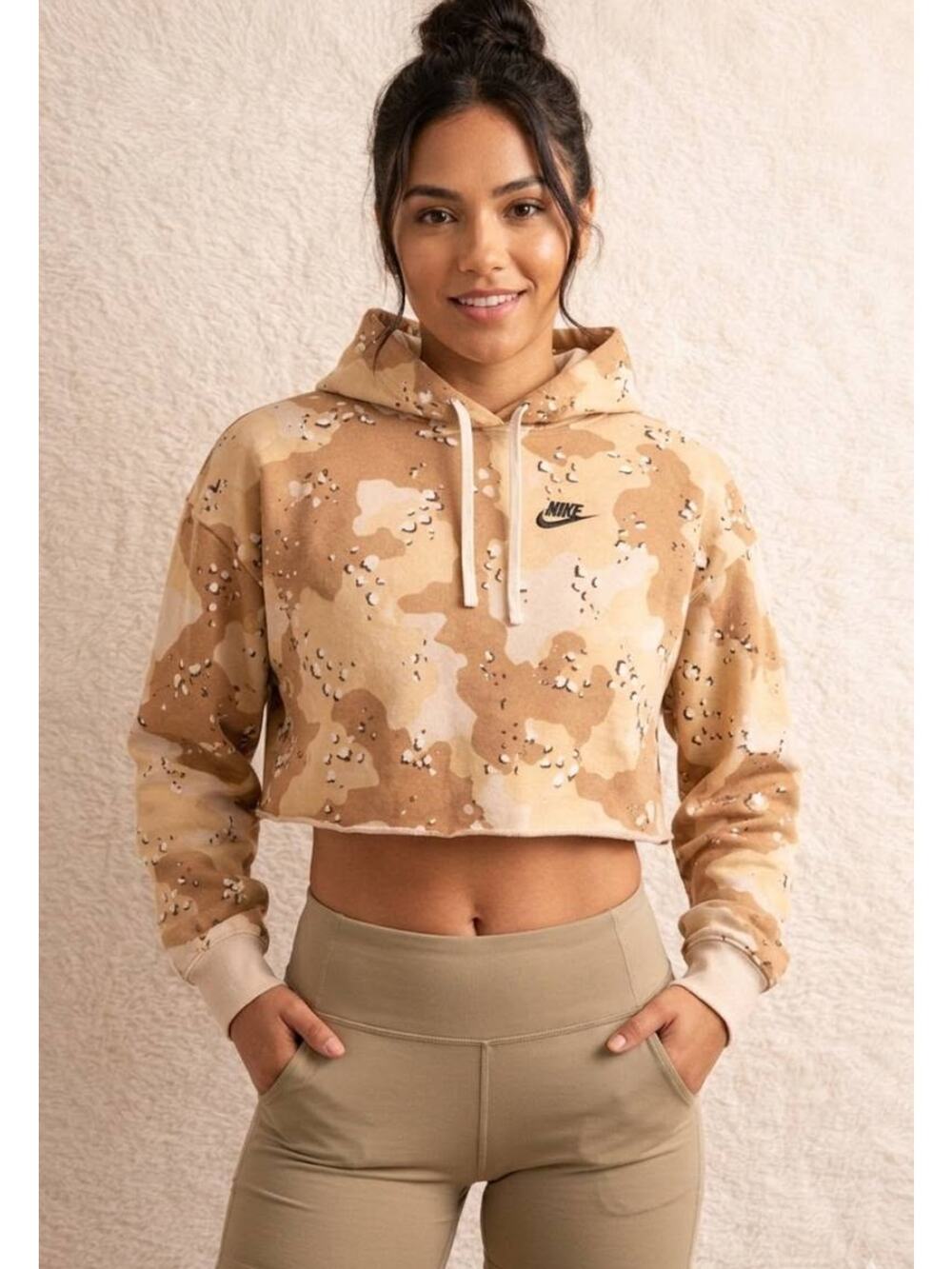 Nike Sportswear Desert Camo Cropped Hoodie Chocolate Chip Camouflage Women Small